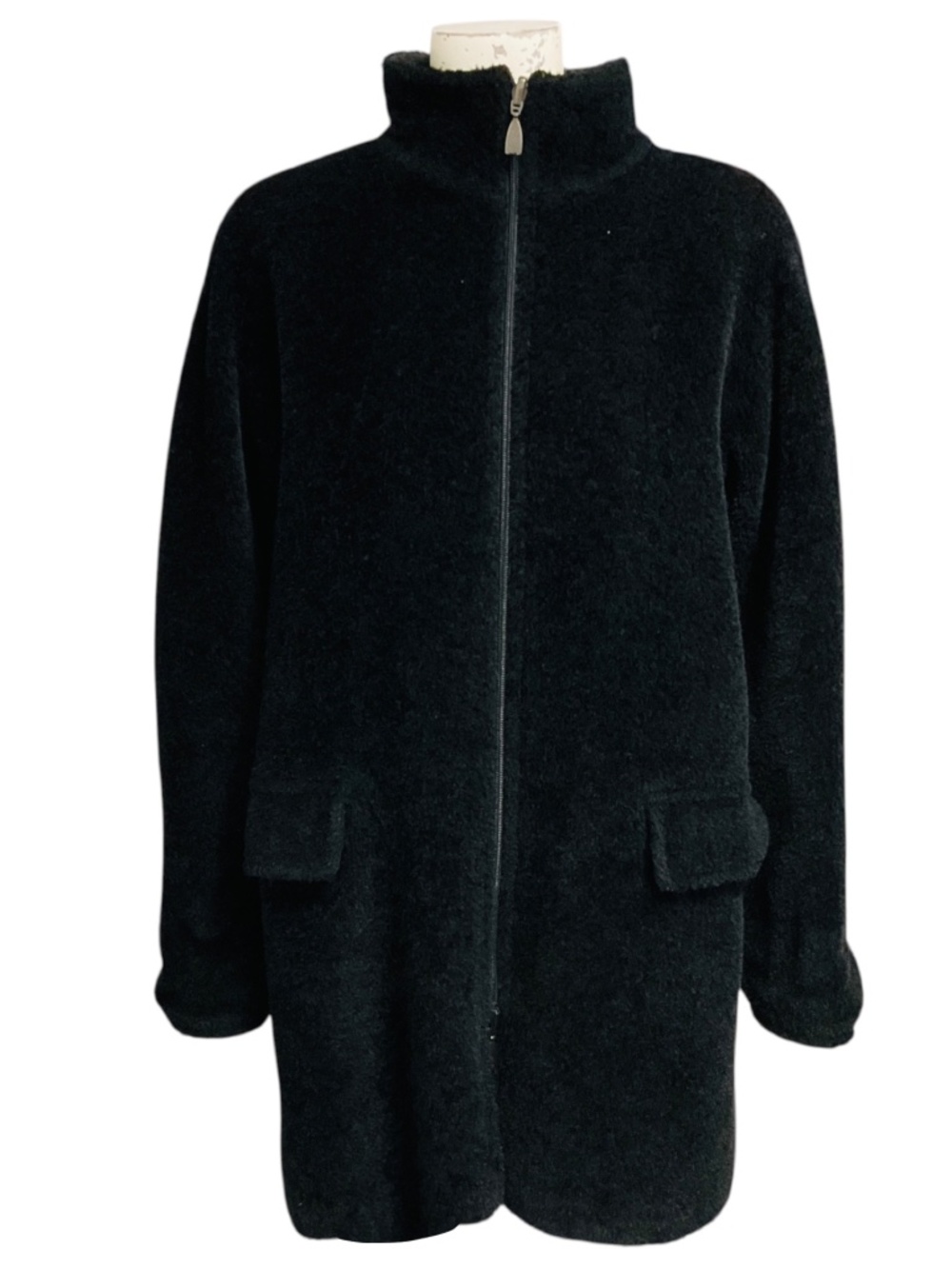 MAX MARA BLACK REVERSIBLE ALPACA FUR AND WOOL COAT